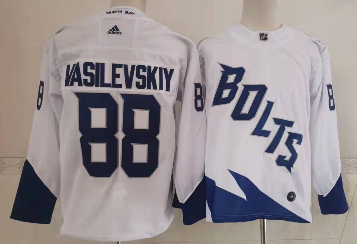 Cheap Men Tampa Bay Lightning 88 Vasilevskiy White New 2022 Adidas NHL Jersey